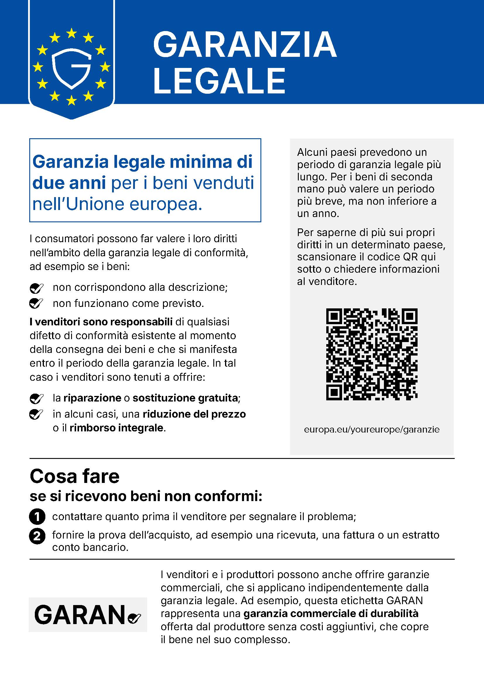 Avviso armonizzato UE sulla garanzia legale di conformità